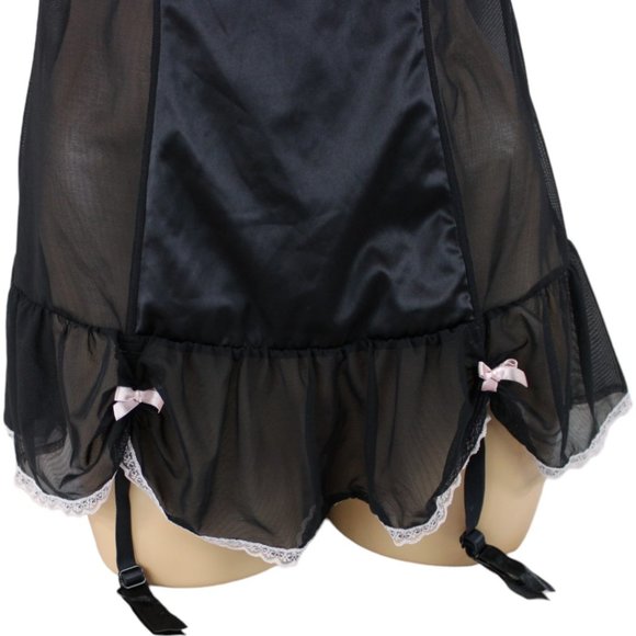 La Senza Negligee Black Pink Medium Ruffles Lace Garter Straps French Maid N122 - Picture 10 of 14